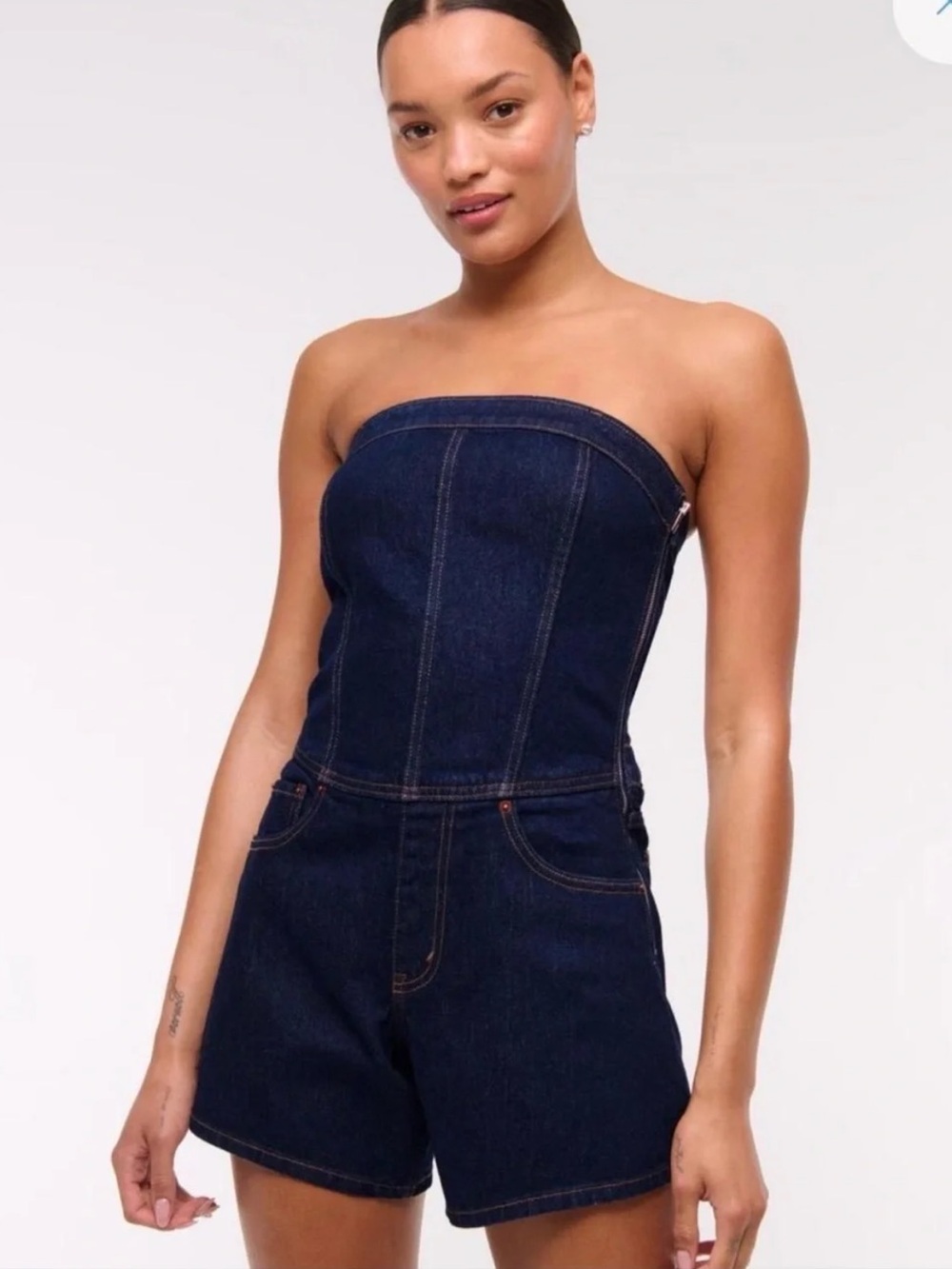 Abercrombie & Fitch Strapless Denim Romper Chic Dark Wash size Medium Tall